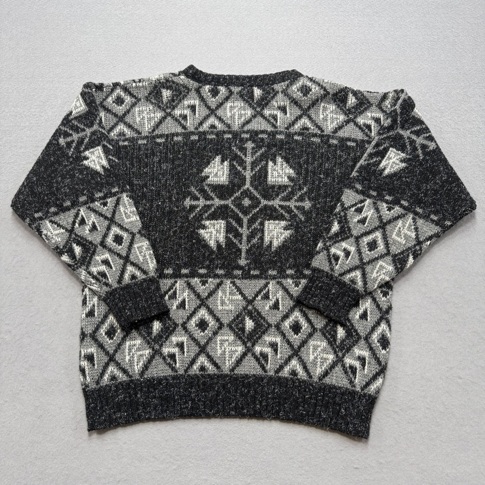 Vintage Le Laureat Sweater Women's 6 Black Gray Geometric Snowflake Crewneck - Picture 2 of 7
